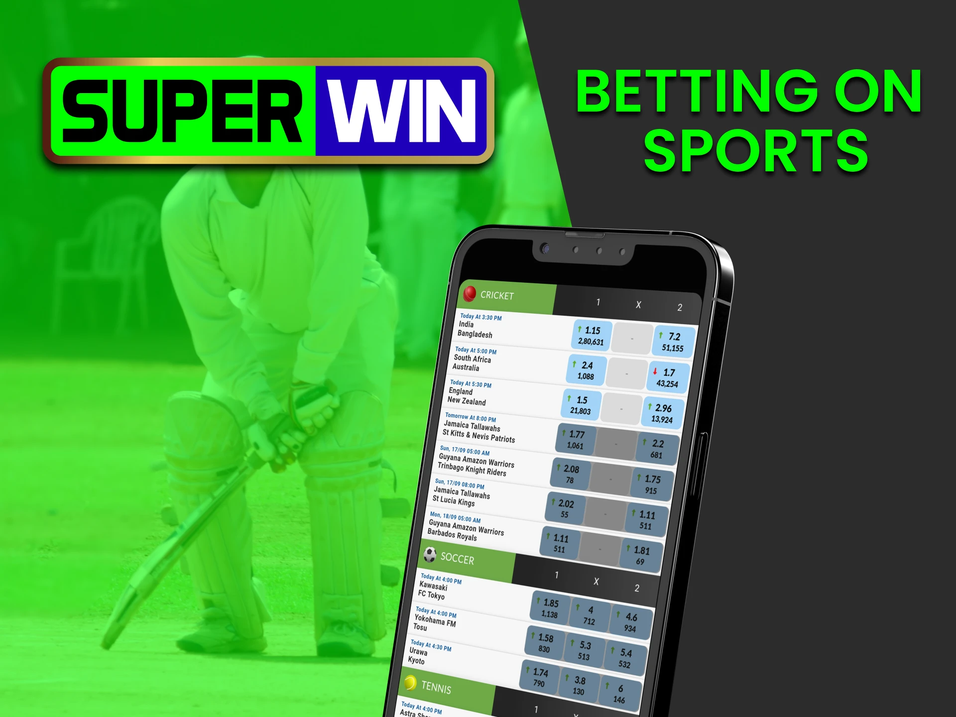 Place bets on sports through the Superwin app.