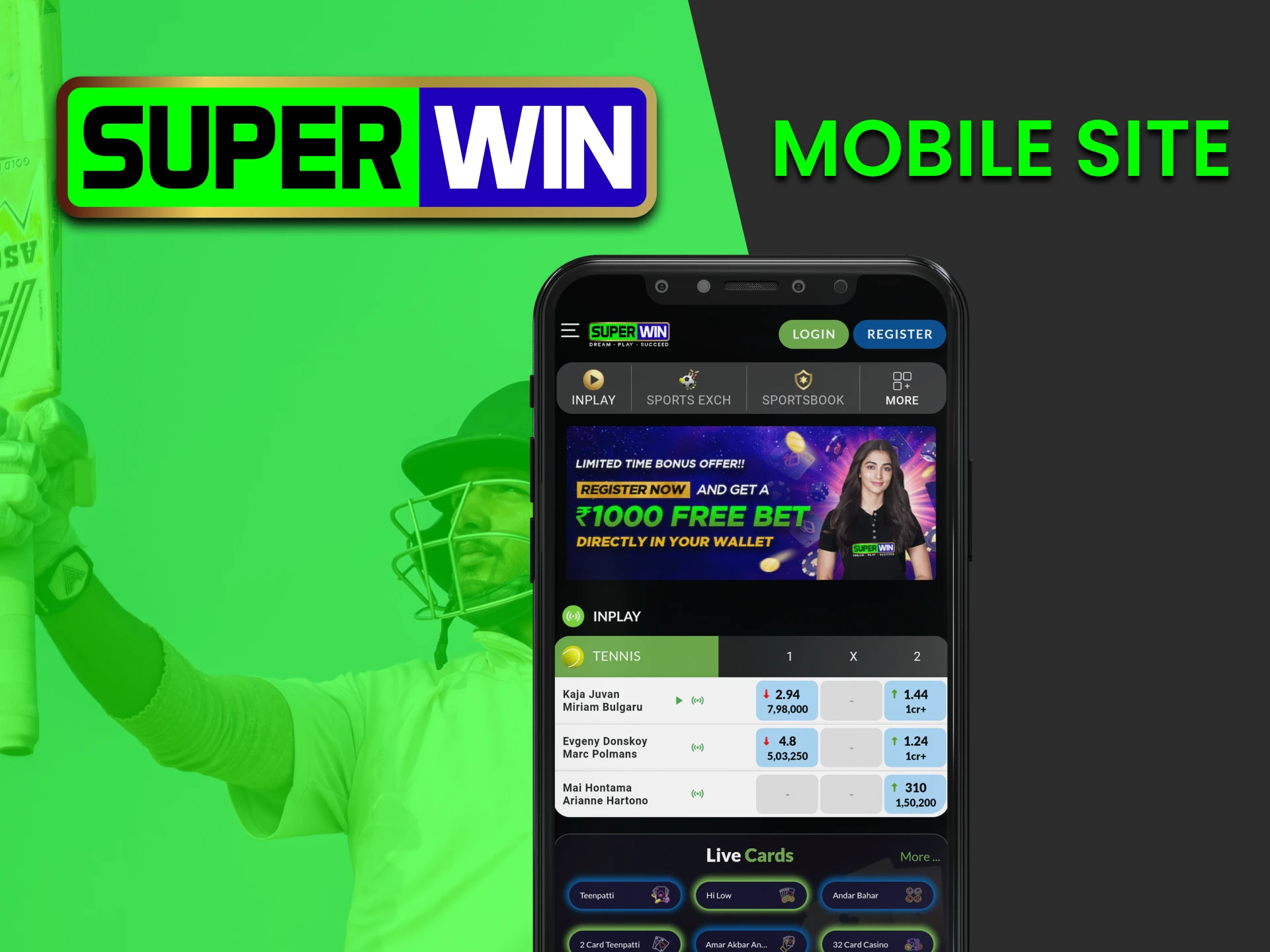You can use the mobile version of the Superwin website for betting and gaming.