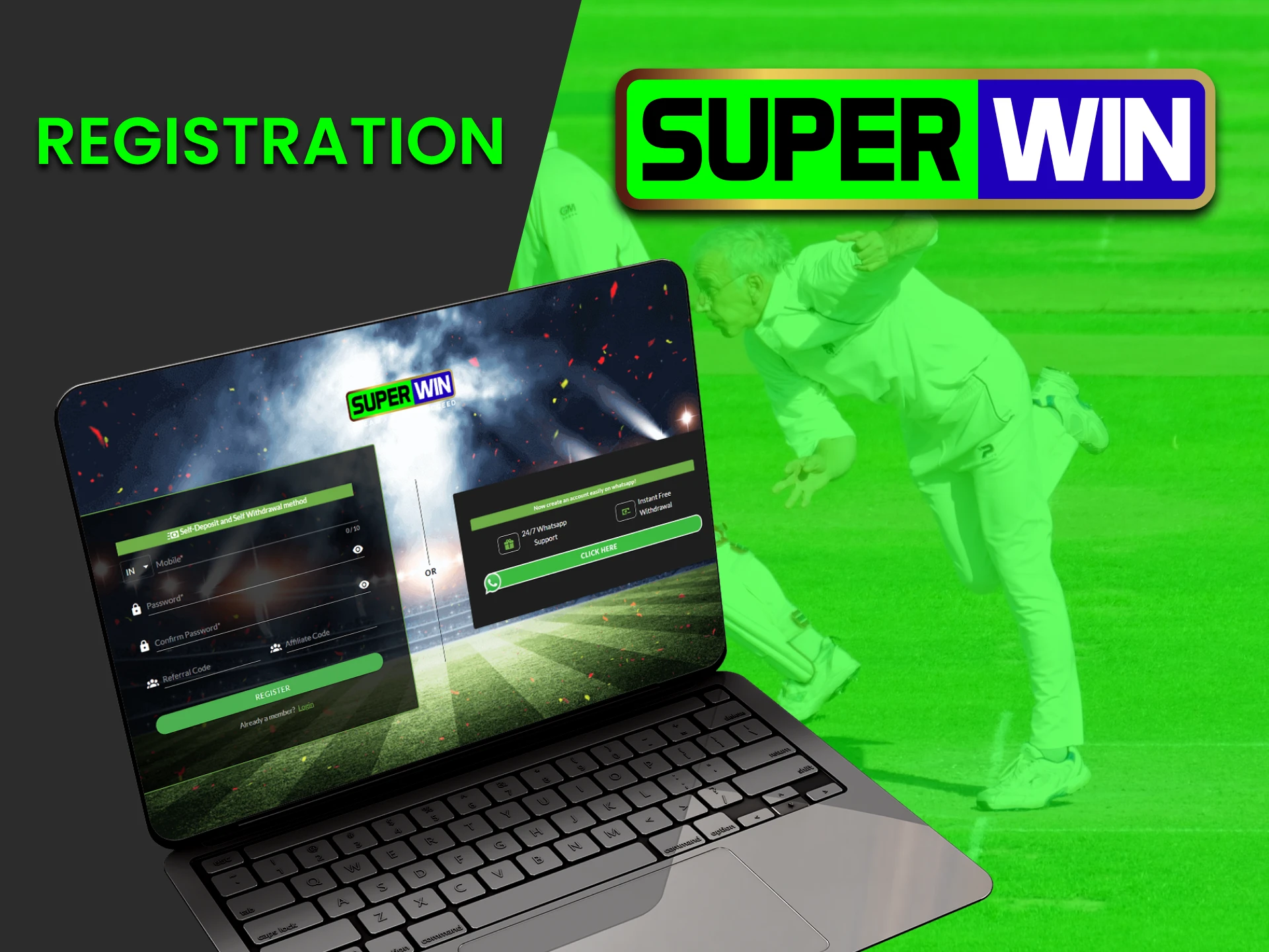Register on the Superwin website for sports betting.