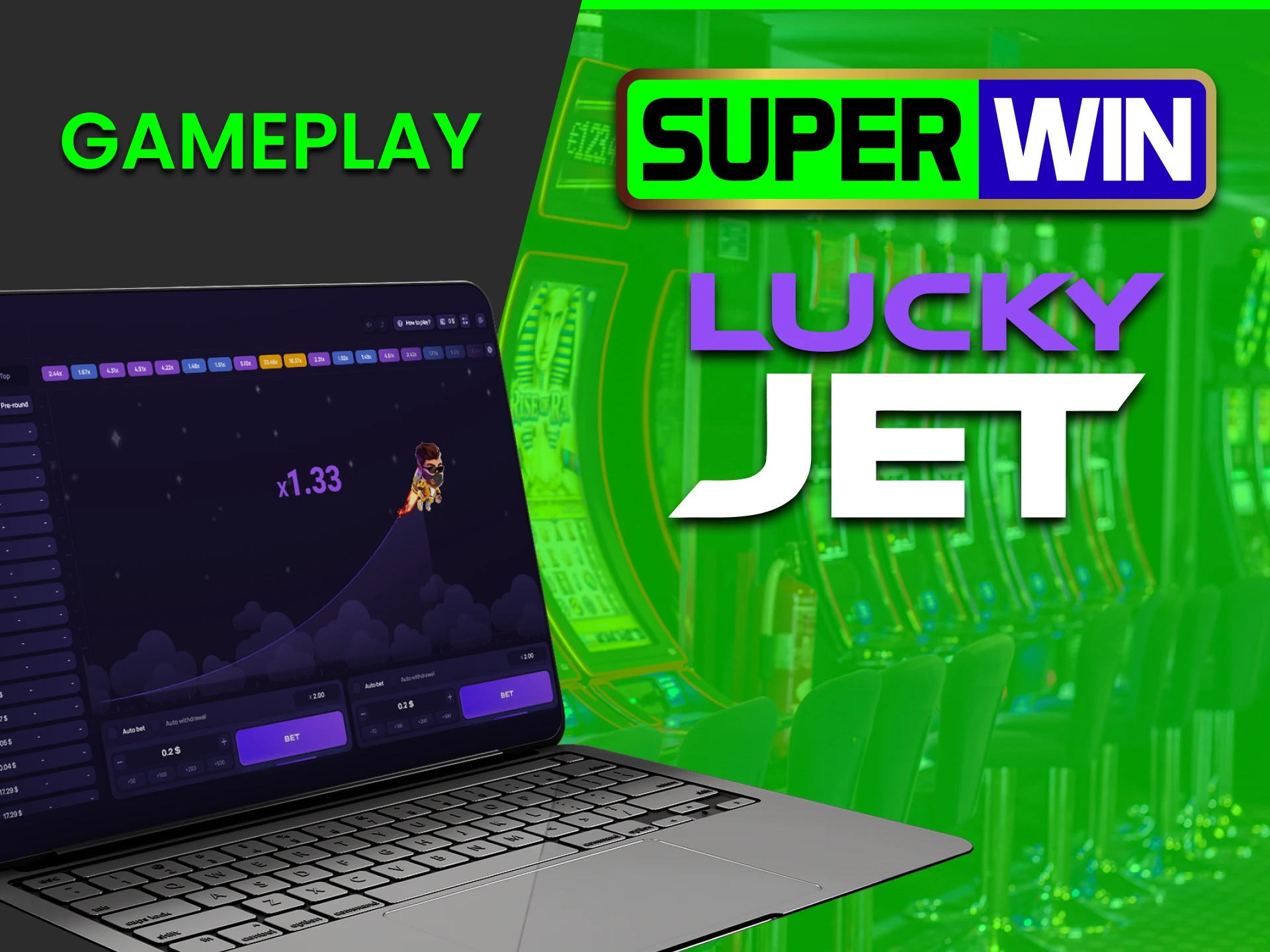 You can study the gameplay of the game Lucky Jet on the Superwin service.