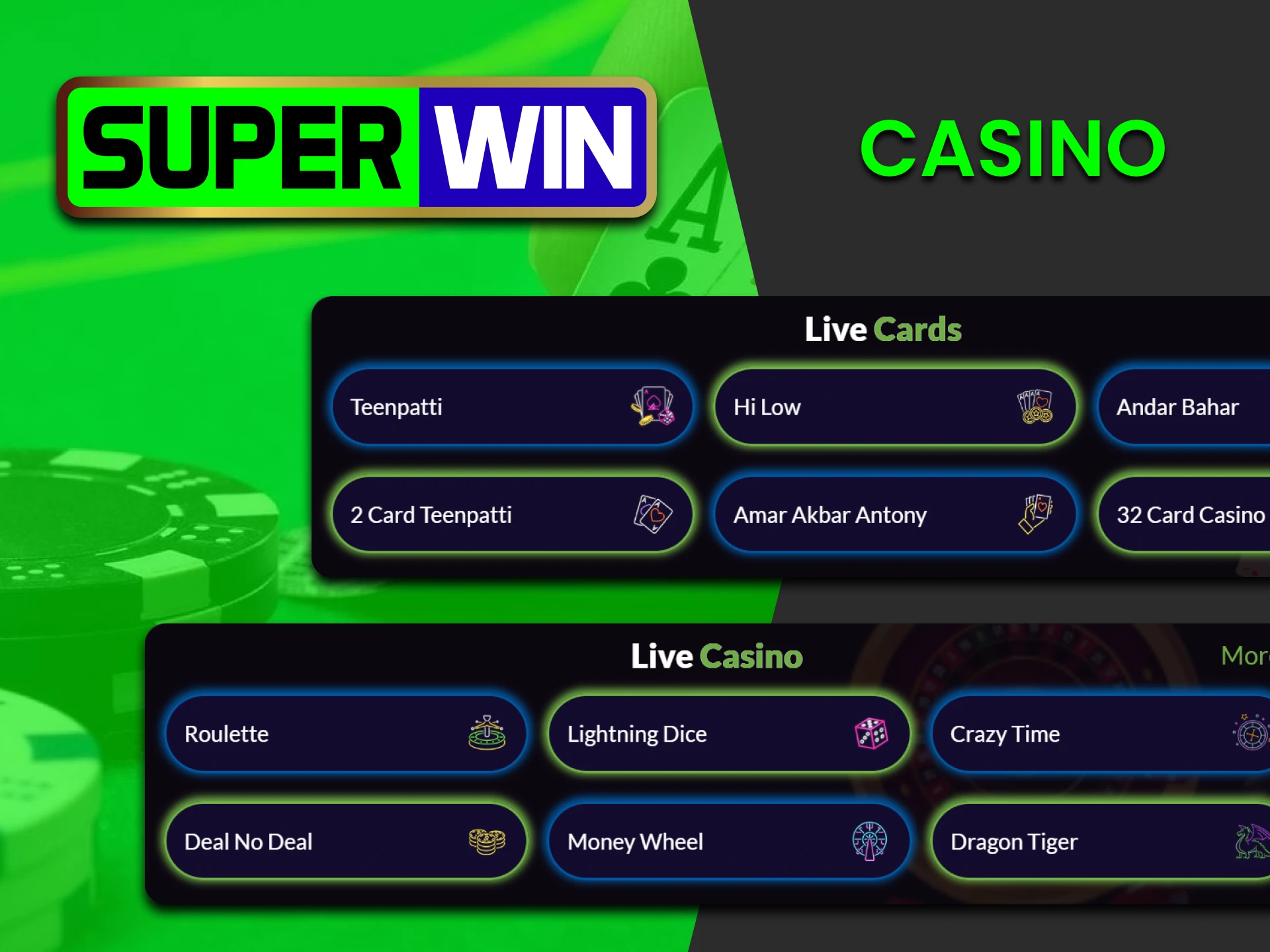 Choose casino games from Superwin.