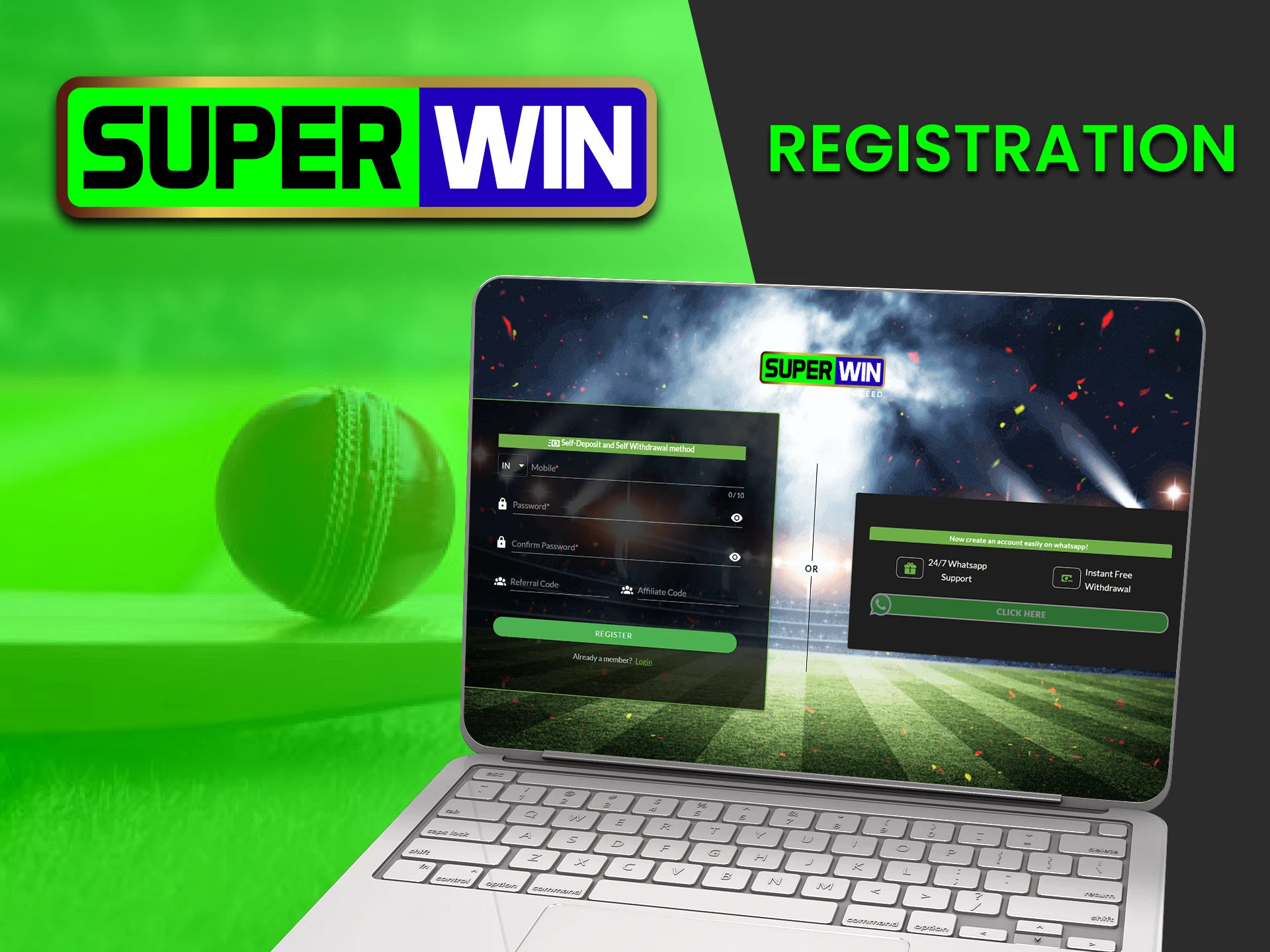 Register on the Superwin service for betting.