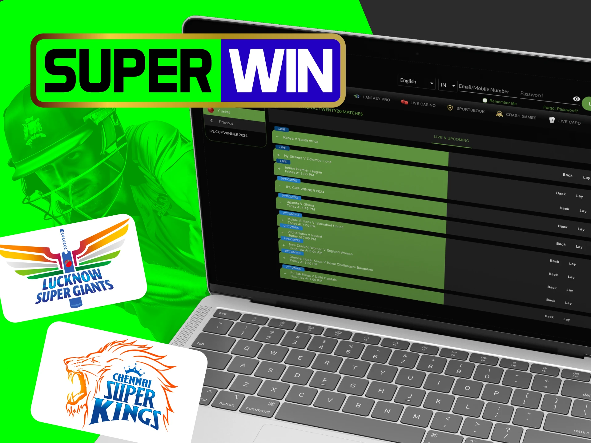 Which teams can I bet on in the IPL at SuperWin online casino.